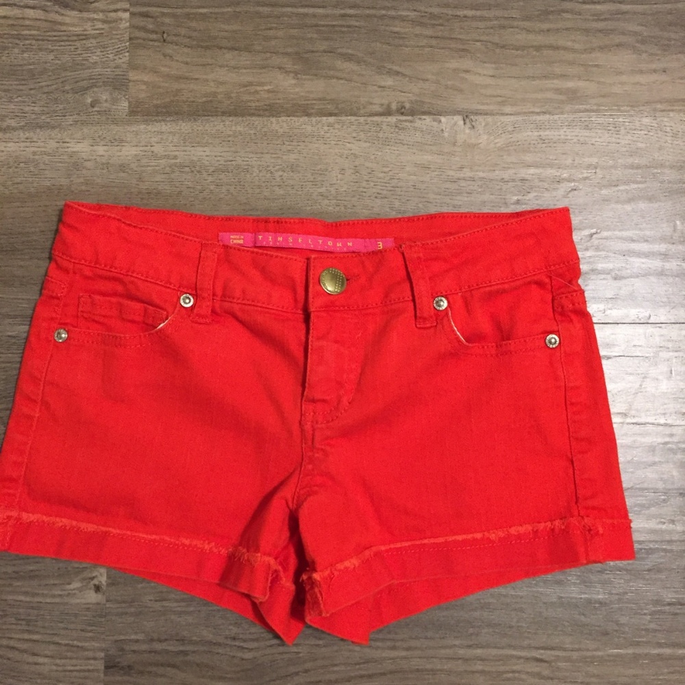 Bright Red Orange short shorts Tinseltown Sz 3